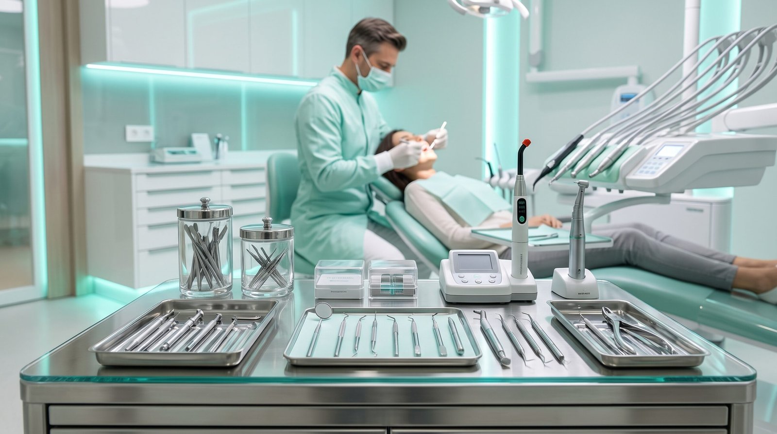Dentist using Micro Dental clinical instruments during treatment